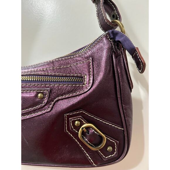 Helen Welsh Made in Italy Purple Metallic 90s Y2K Leather Shoulder Bag - Picture 6 of 12
